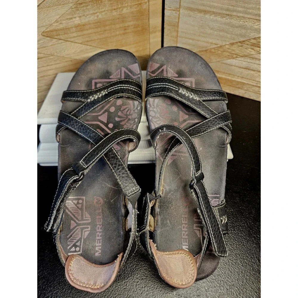 Merrell Sandals Women 9 Black Sandspur Rose Outdoor Active Slingback Leather 674